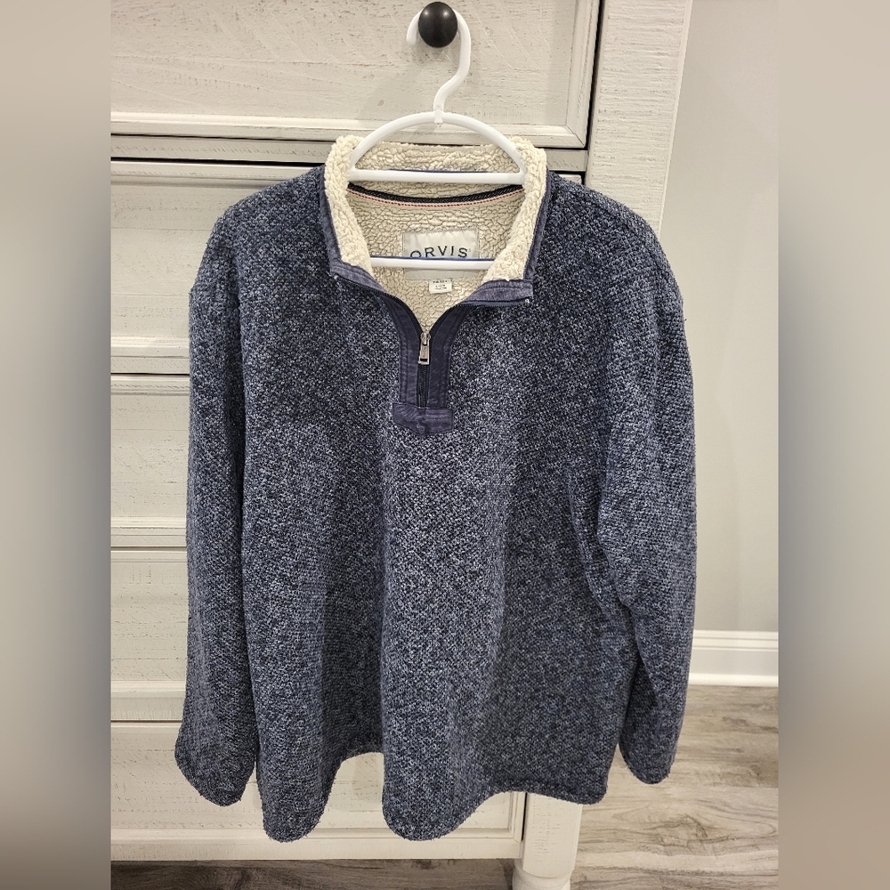 Orvis Blue Zip Up Fleece Sweater